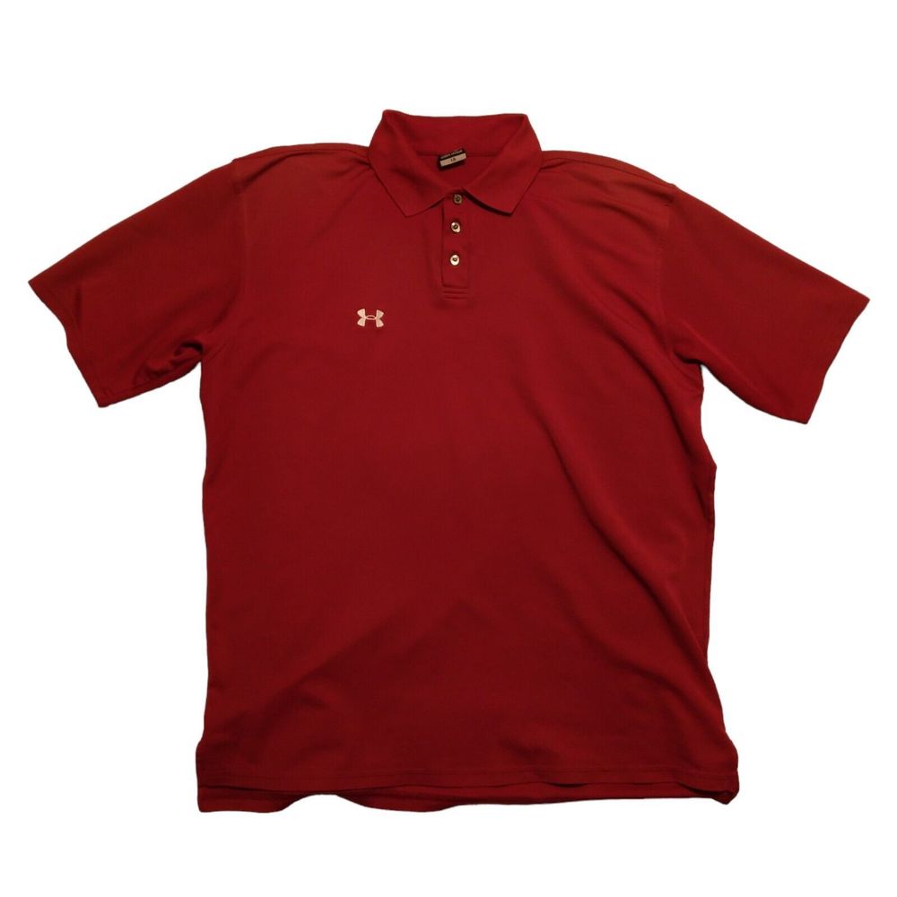 Under Armour golf polo shirt mens L Large maroon red short sleeve logo